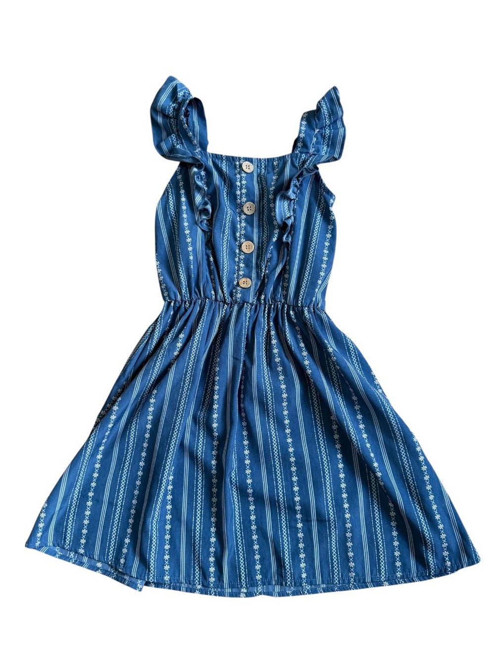 Jenna & Jessie Girls Blue Striped Ruffle Button-Front Dress